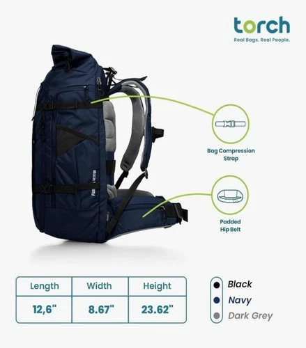 Torch 45L Black Travel Hiking Backpack - photo 4