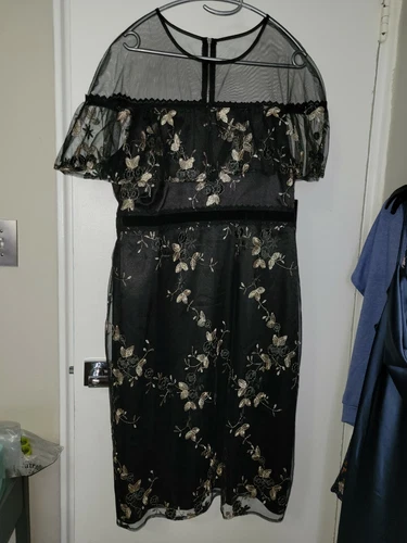 Lulus Black Floral Embroidered Midi Dress XL