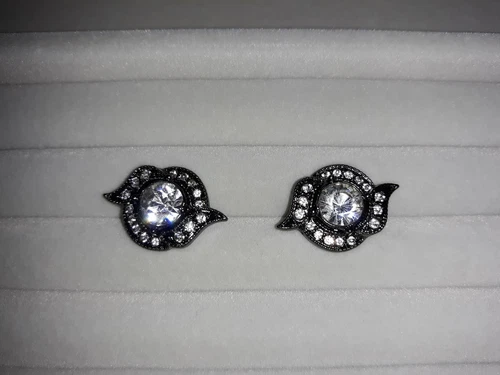 Black Metal and Rhinestone Stud Earrings