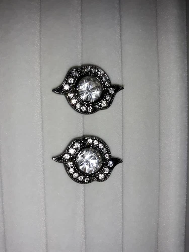 Black Metal and Rhinestone Stud Earrings - photo 2