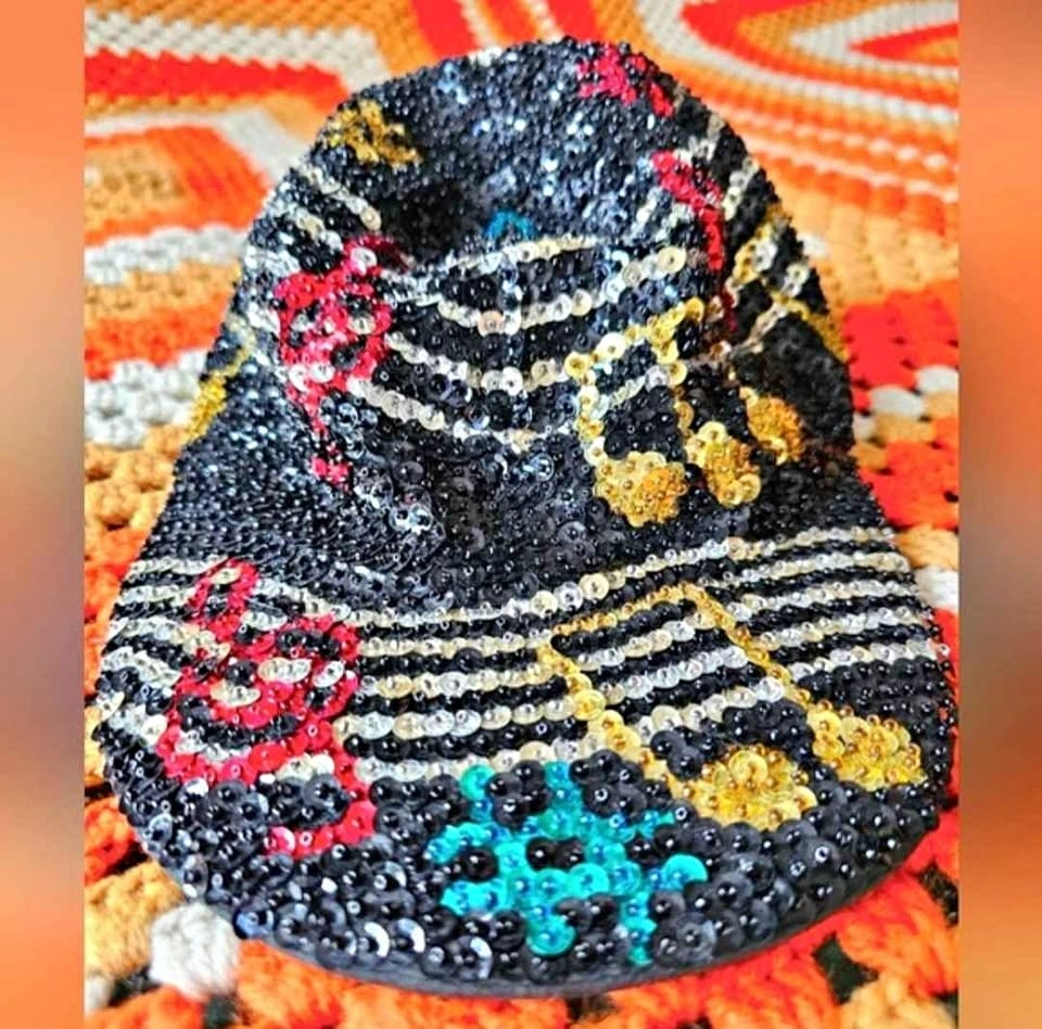 Vintage Sequin Music Note Baseball Cap