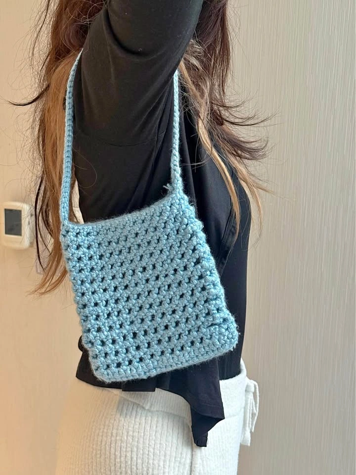 Sky Blue Crochet Shoulder Bag