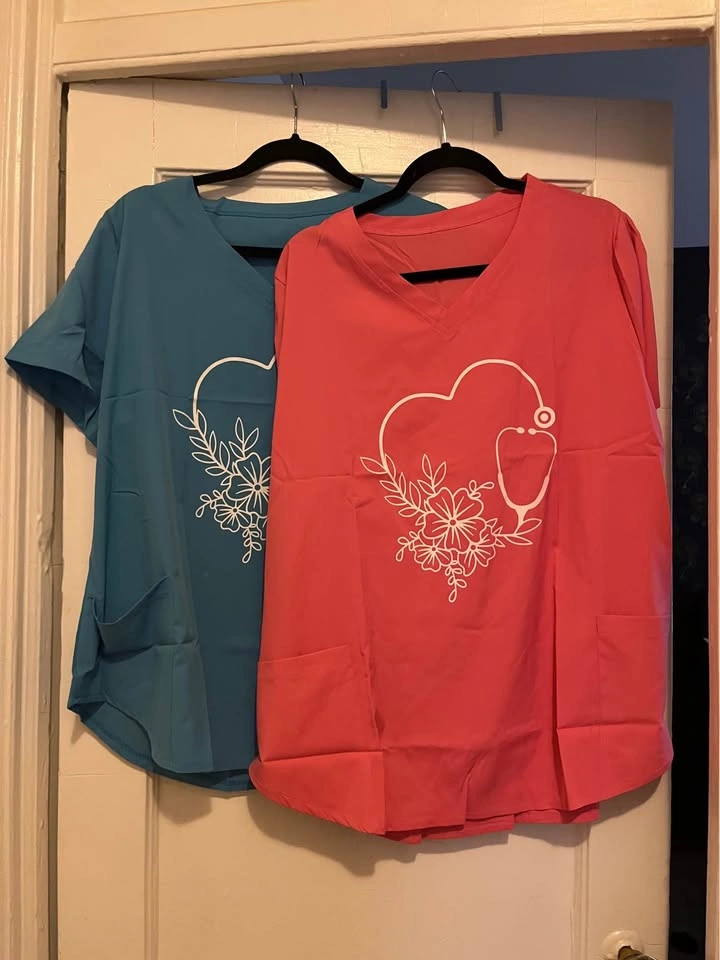 Set of 2 Floral Stethoscope Scrub Tops - V-Neck Graphic Medical - photo 3