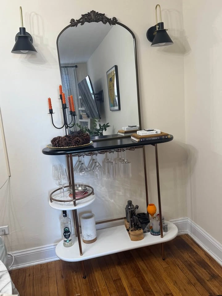 Wine Bar Table with Glassware Storage - Art Deco