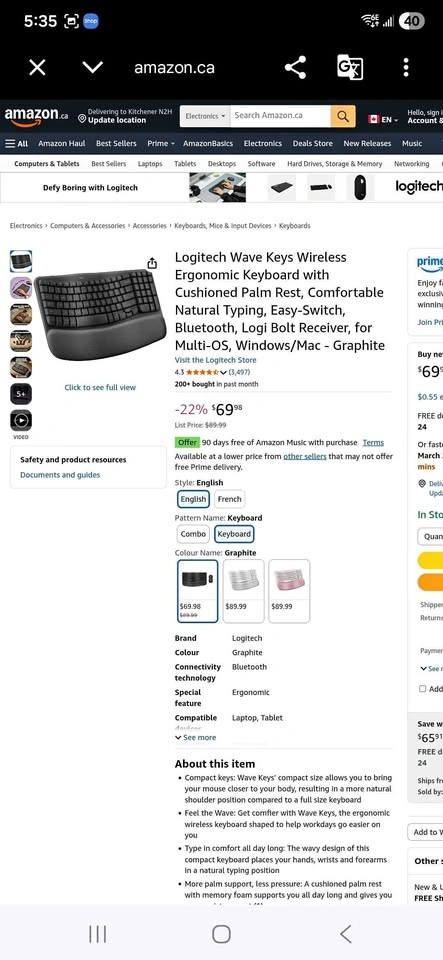 BNIB Logitech Ergonomic Keyboard
