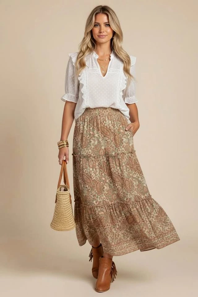 Antilia Femme White Swiss Dot Crochet Lace Peasant Blouse - Medi