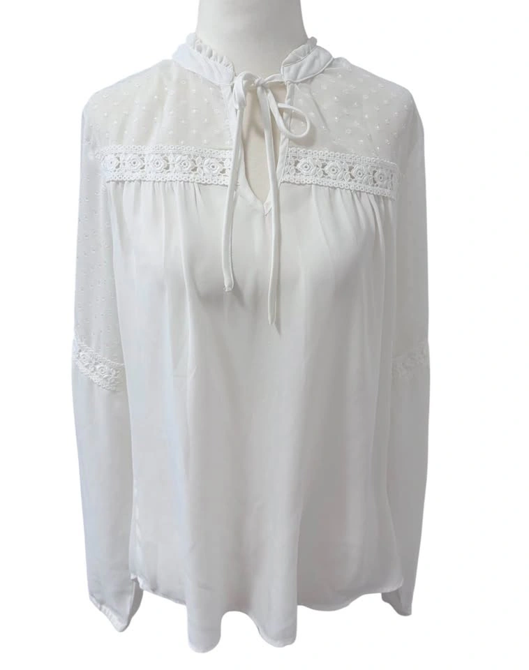 Antilia Femme White Swiss Dot Crochet Lace Peasant Blouse - Medi - photo 3