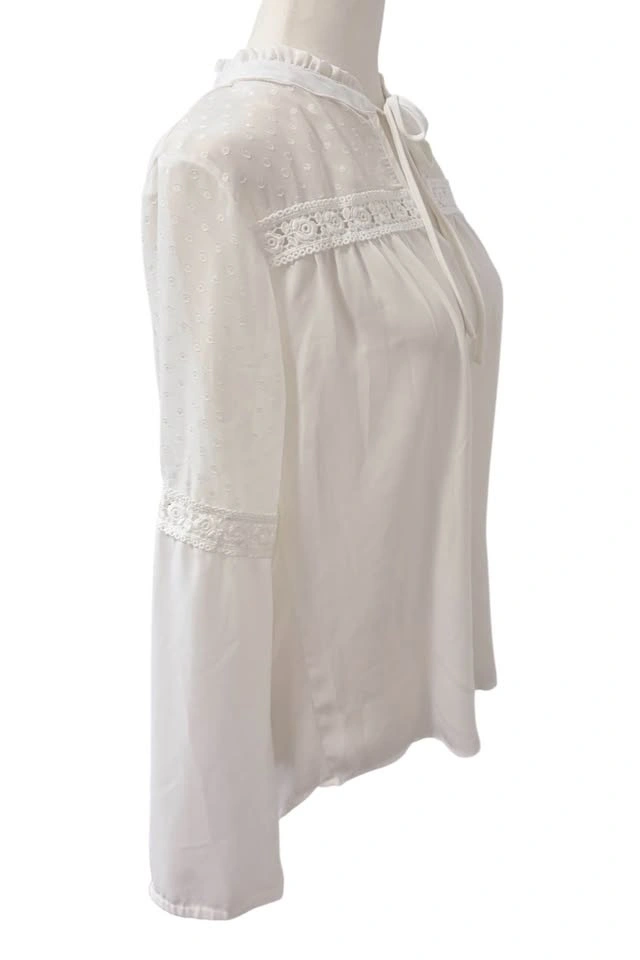 Antilia Femme White Swiss Dot Crochet Lace Peasant Blouse - Medi - photo 5