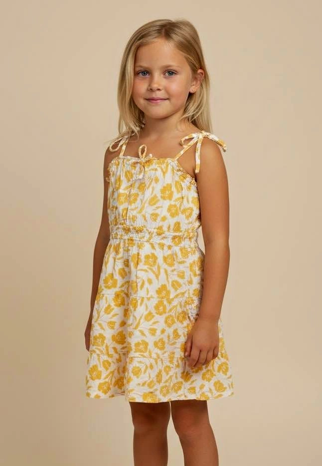 Old Navy Girls Large 10-12 Yellow Floral Tiered Sun Dress