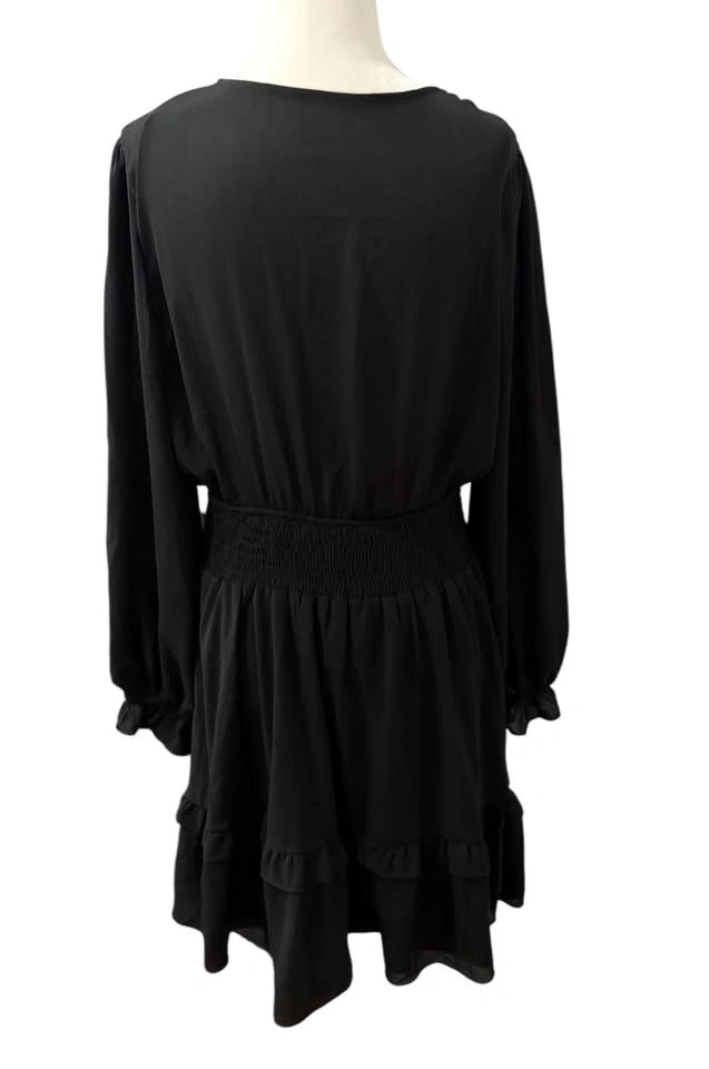 Vici Black Tie Front Smocked Waist Ruffle Mini Dress - Large - photo 4