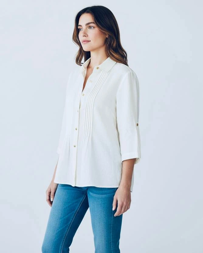 Traditions Linen Blend Size 10P Button Down Pintuck 3/4 Sleeve S - photo 2