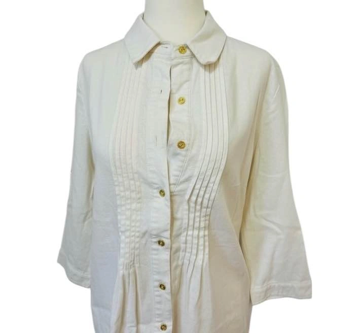 Traditions Linen Blend Size 10P Button Down Pintuck 3/4 Sleeve S - photo 4