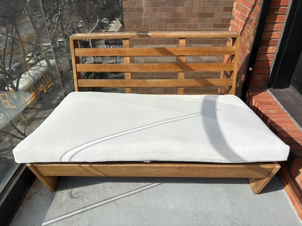 Acacia Wood Outdoor Loveseat / Bench with Cushion - photo 2
