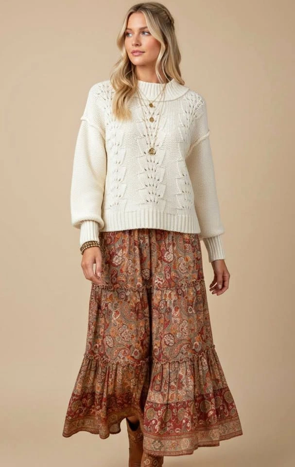 Free People Belle Song Size Small Pointelle Knit Sweater Cream I