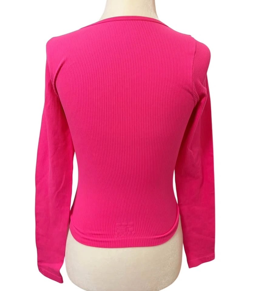 NEW Ribbed Long Sleeve Small Scoop Neck Crop Top Pink Barbiecore - photo 5