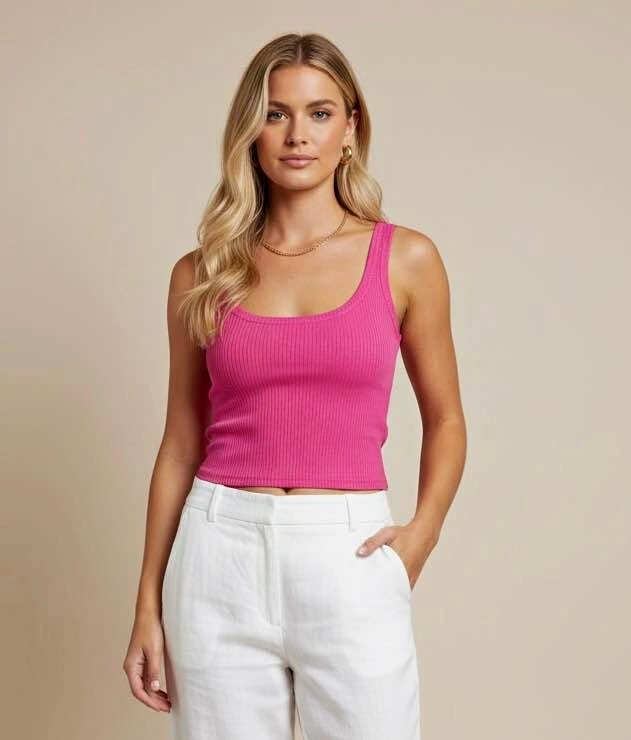 SHEIN Hot Pink Ribbed Scoop Neck Crop Top Tank XS Barbiecore