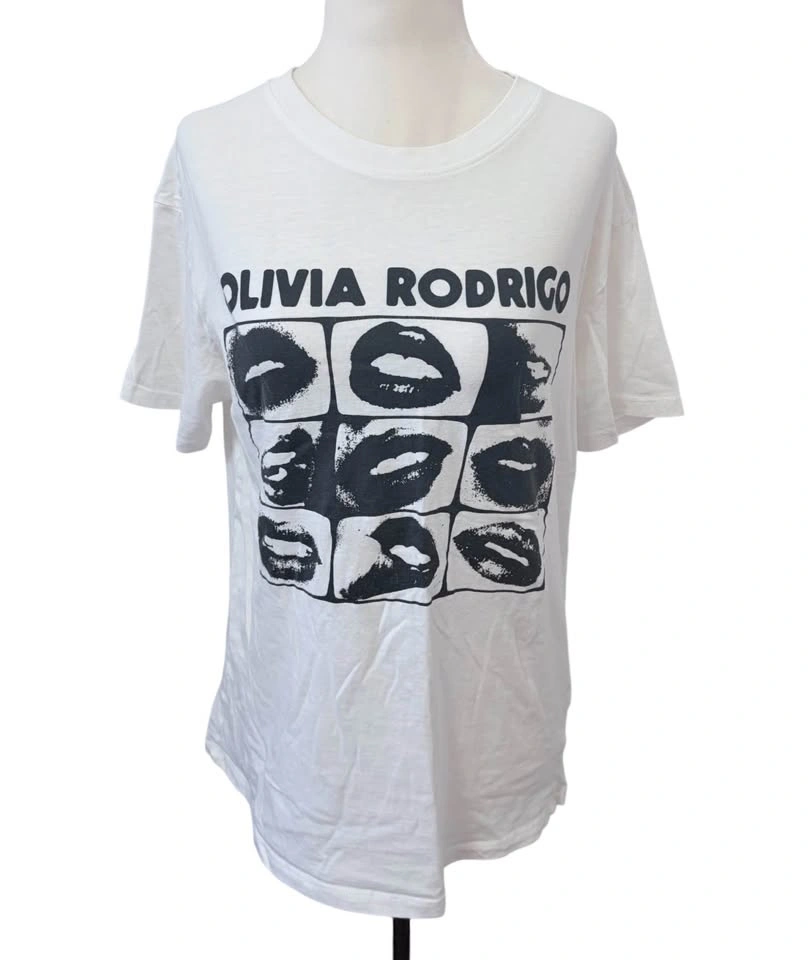 Olivia Rodrigo Graphic T-Shirt Oversized XS White Black Lips Con - photo 2