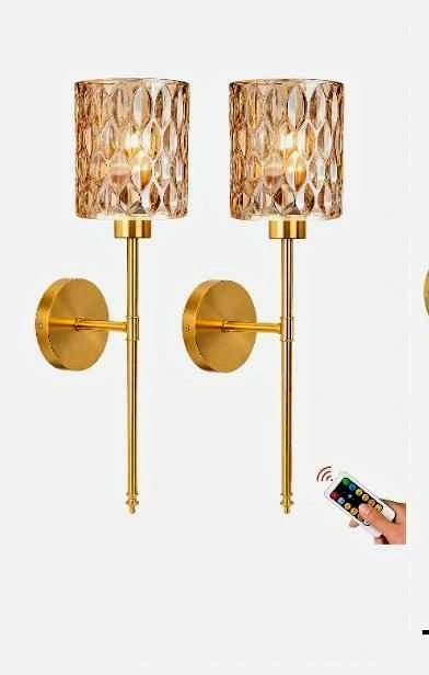 Crystal Battery Operated Wall Sconces Set of 2, Gold