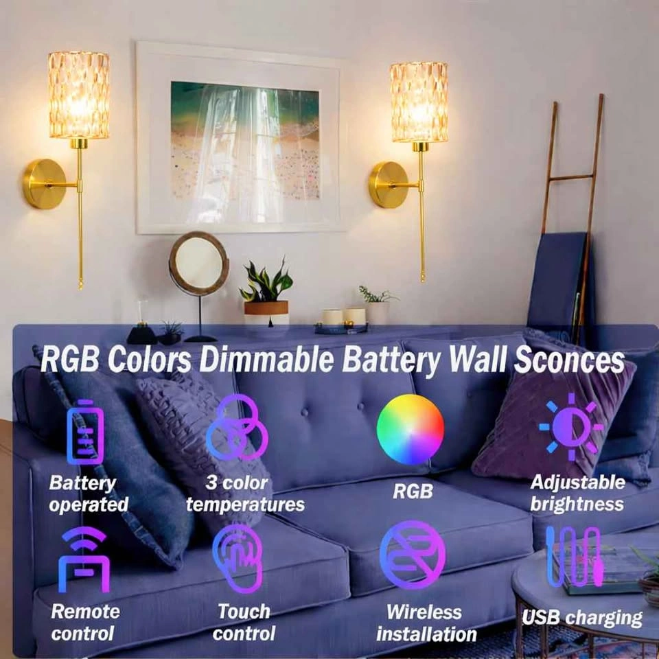 Crystal Battery Operated Wall Sconces Set of 2, Gold - photo 3