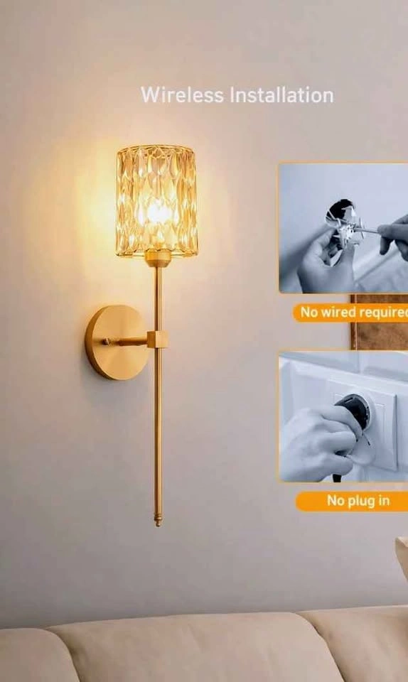 Crystal Battery Operated Wall Sconces Set of 2, Gold - photo 4