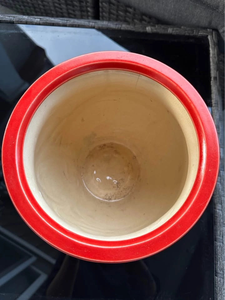 Tan Ceramic Planter Pot Red Leaf Design - photo 2