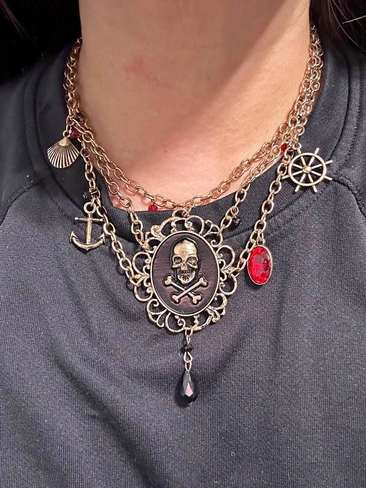 Pirate Skull Layered Necklace w/ Nautical Charms