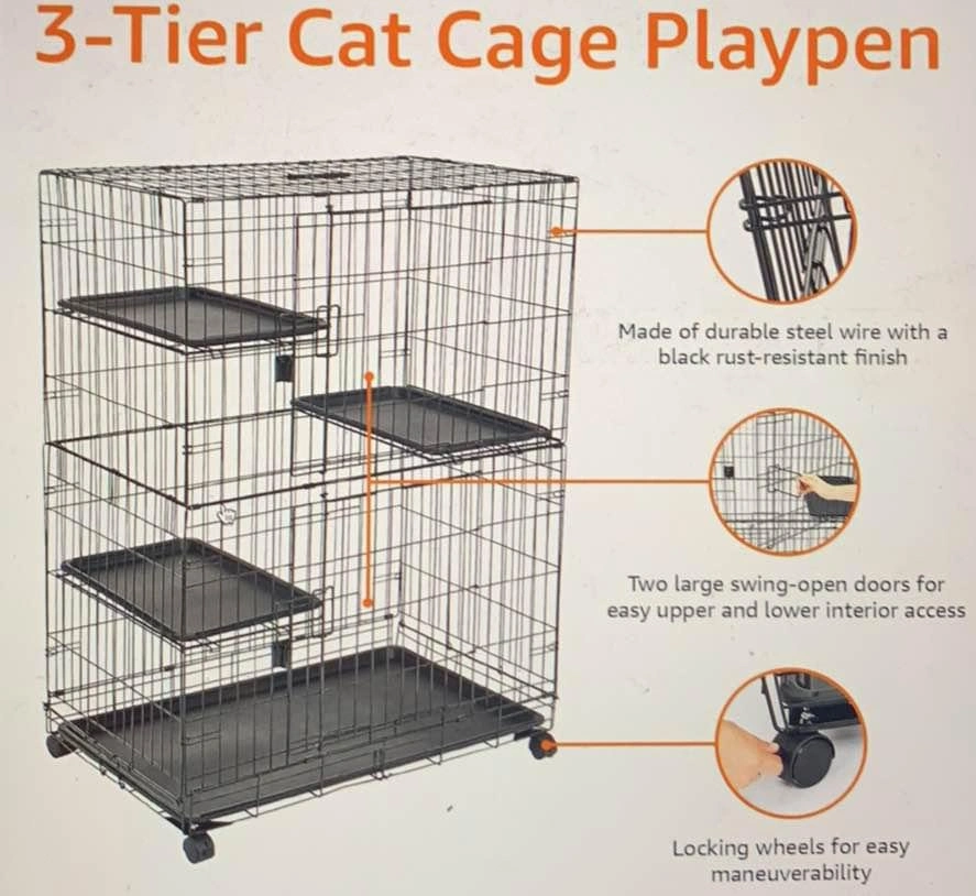 3-Tier Cat Cage Playpen Kennel - 36x22x51" - photo 3