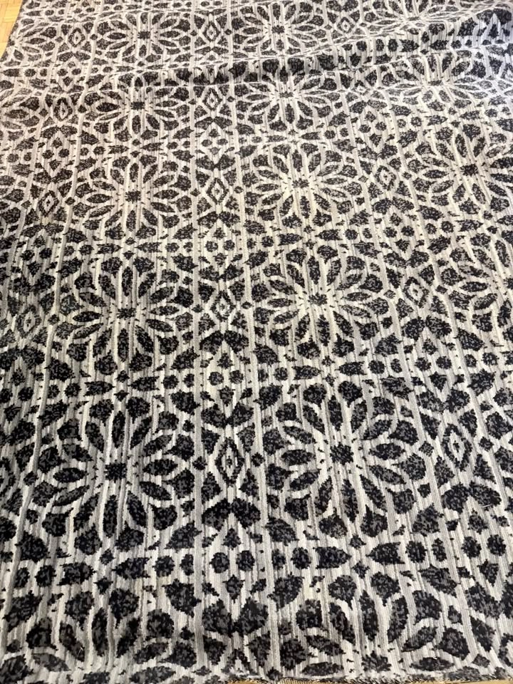 Textured area rug with bold woven pattern in deep navy and soft - photo 3