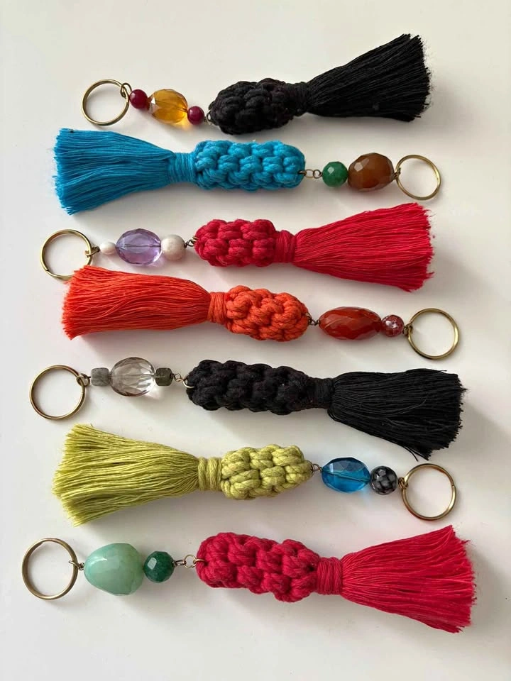 6 Gemstone Tassel Macrame Keychains - $50