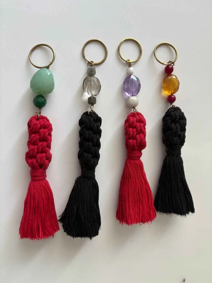 6 Gemstone Tassel Macrame Keychains - $50 - photo 2