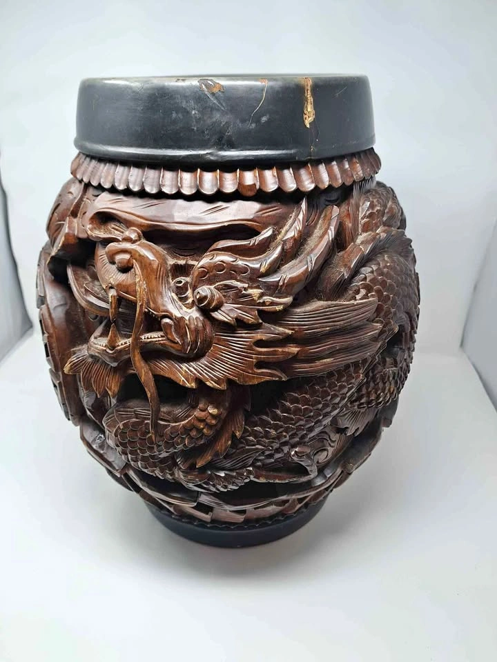 Rosewood Vintage Barrel Stool Dragon Bird Motif