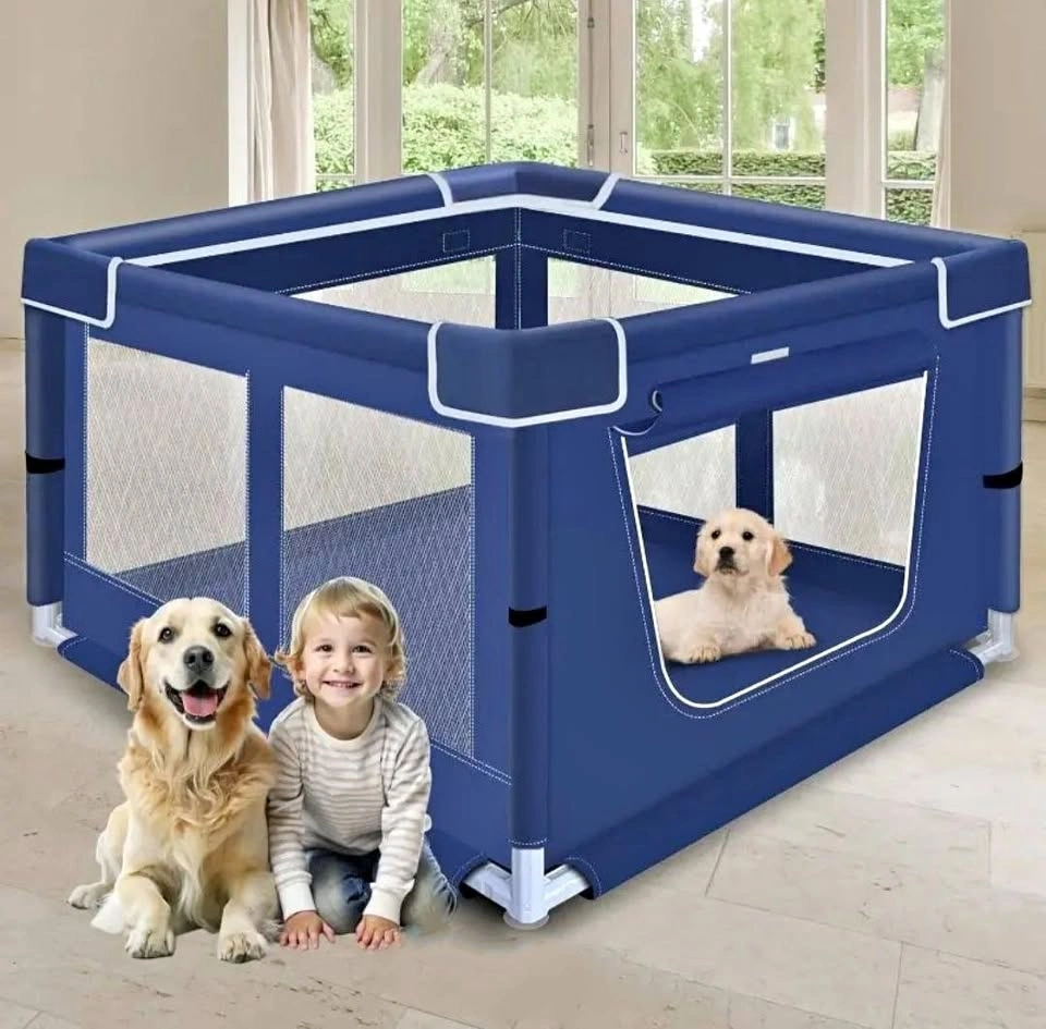 XL Pet Playpen with Gate - 180x150x68cm Grey