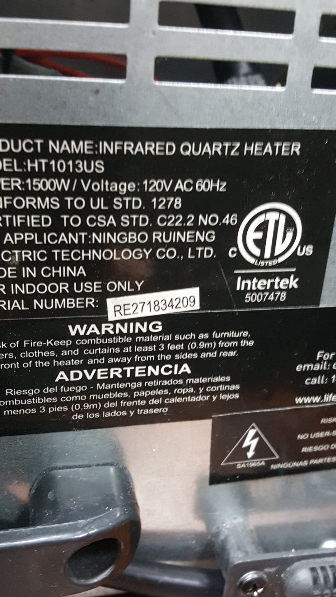 Intertek Infrared Space Heater with Fan - photo 2
