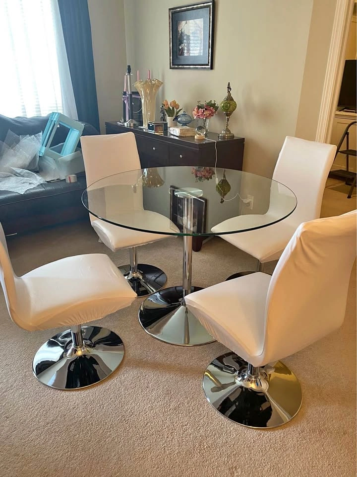 Solid Glass Table w/ 4 Chairs