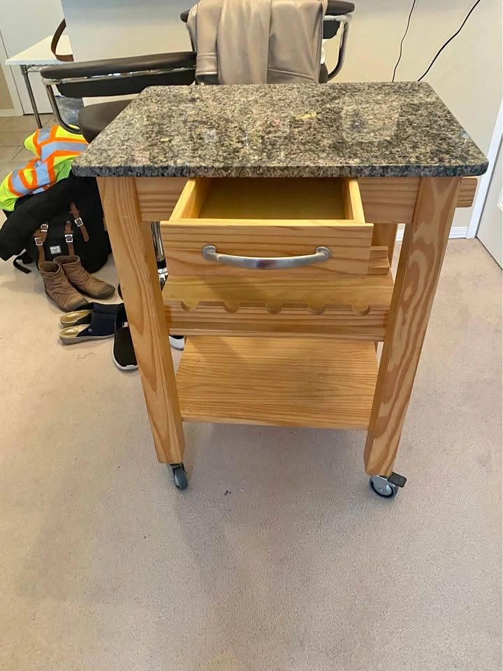 Wooden Kitchen Island Cart with Granite Countertop