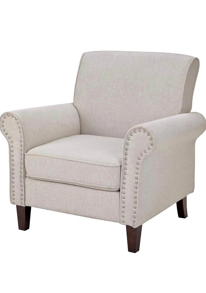 Cream Beige Accent Armchair Nailhead Trim
