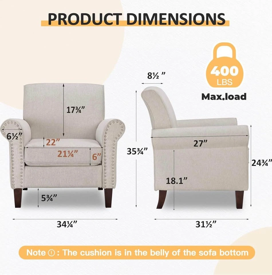Cream Beige Accent Armchair Nailhead Trim - photo 2