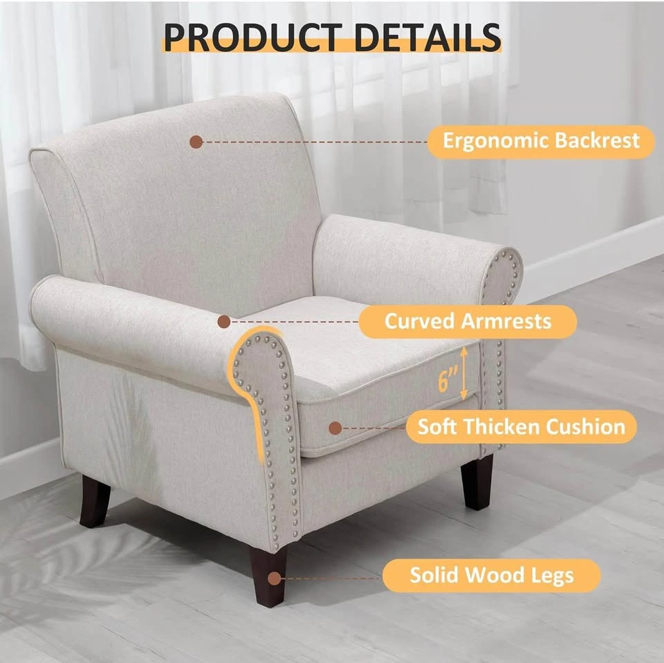 Cream Beige Accent Armchair Nailhead Trim - photo 3