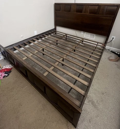 King Wooden Bed Frame - Brown, Contemporary