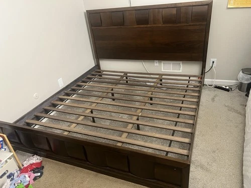 King Wooden Bed Frame - Brown, Contemporary - photo 2