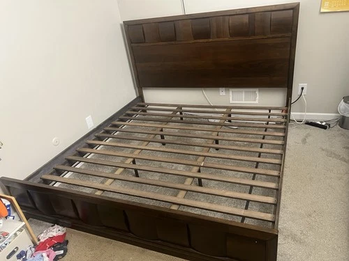 King Wooden Bed Frame - Brown, Contemporary - photo 3