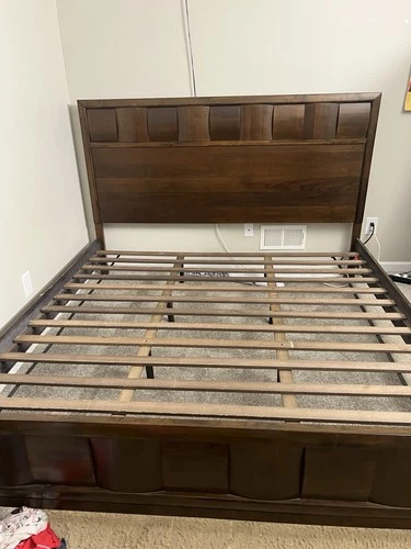 King Wooden Bed Frame - Brown, Contemporary - photo 4