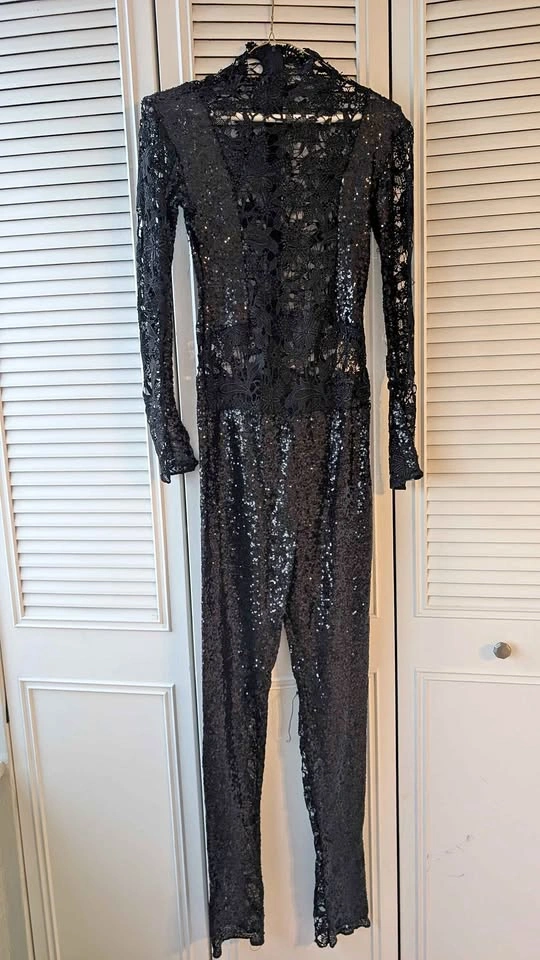 Party black sequin and lace jumpsuit (XS)