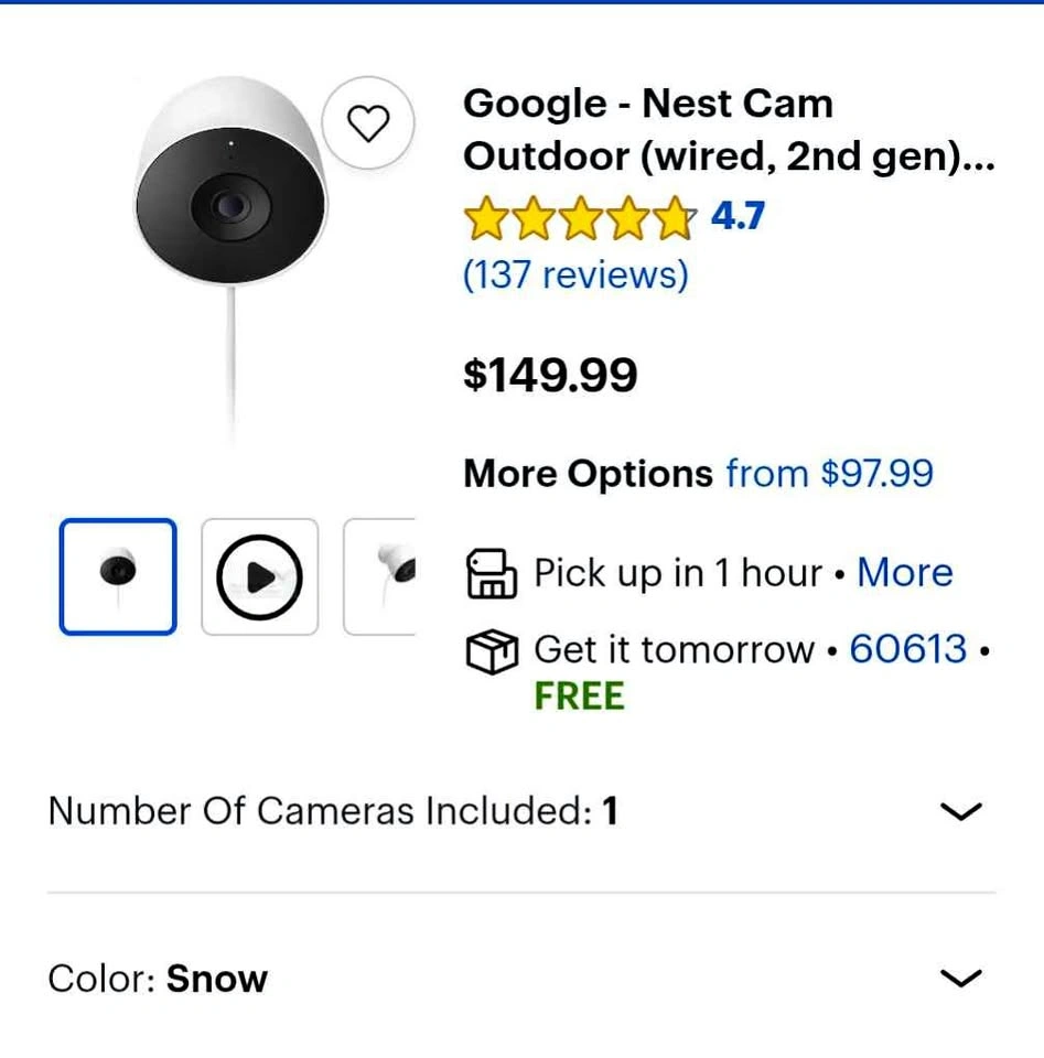 Google Nest Indoor Wired Security Cam (Gen 2) - 3 Available