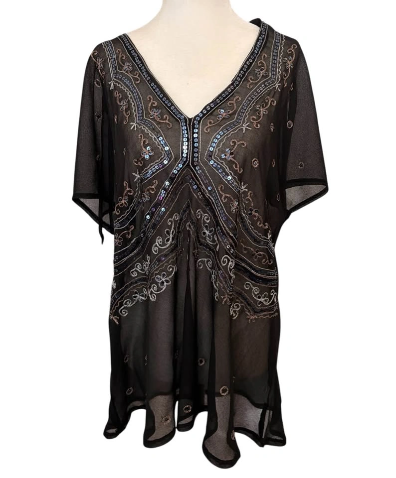 MXM Black Plus Size 2X Embellished Sheer Kaftan Tunic Top - photo 2