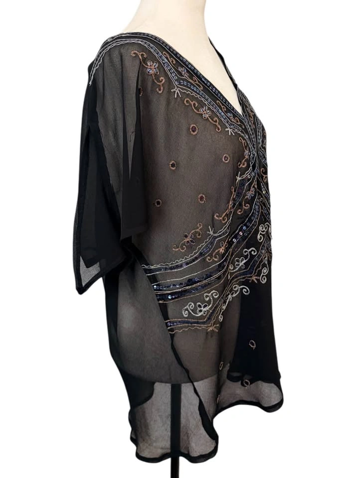 MXM Black Plus Size 2X Embellished Sheer Kaftan Tunic Top - photo 4