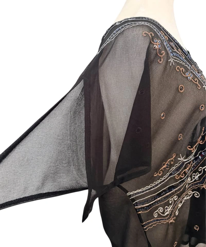 MXM Black Plus Size 2X Embellished Sheer Kaftan Tunic Top - photo 5