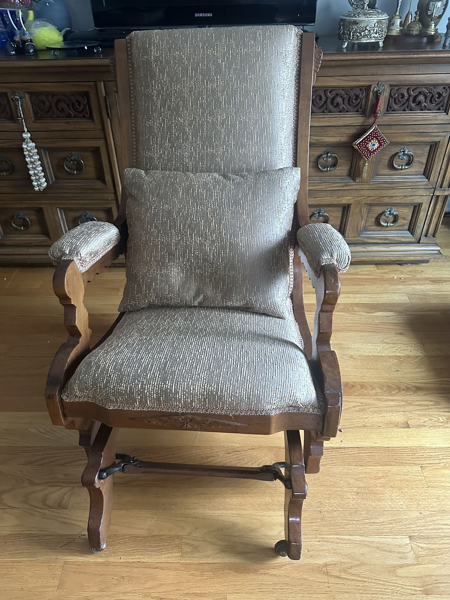 Newly upholstered rocking chair in perfect condition $300