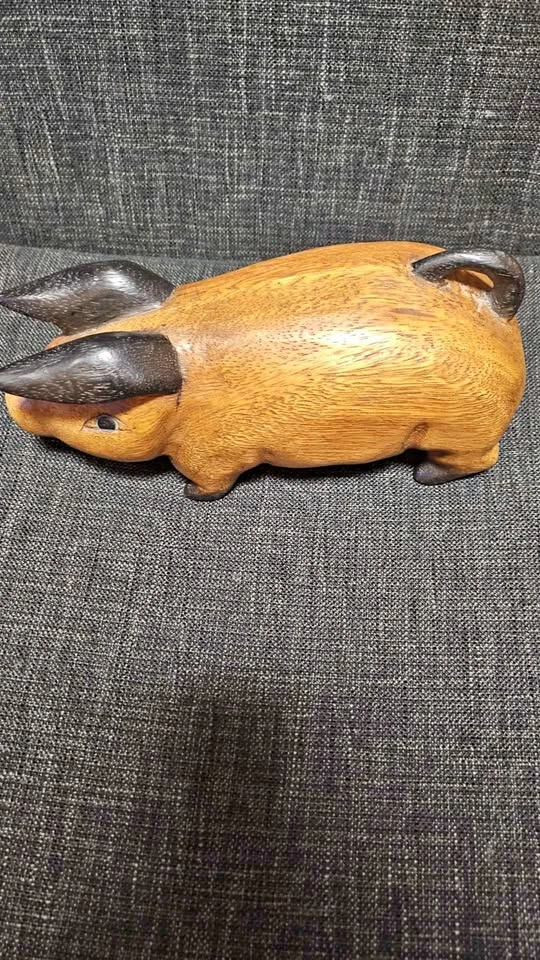 Folk Art Wood Carved Vintage Pig