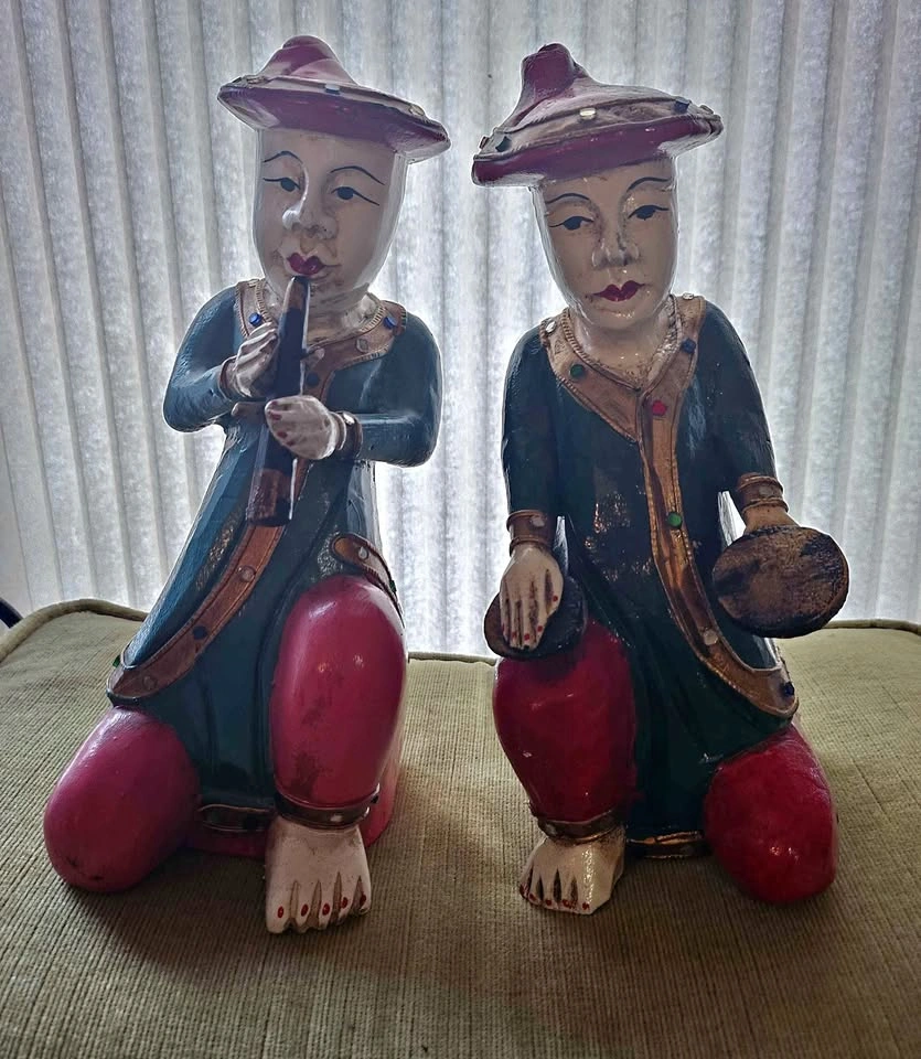 Vintage Thai Wood Carvings of Musicians